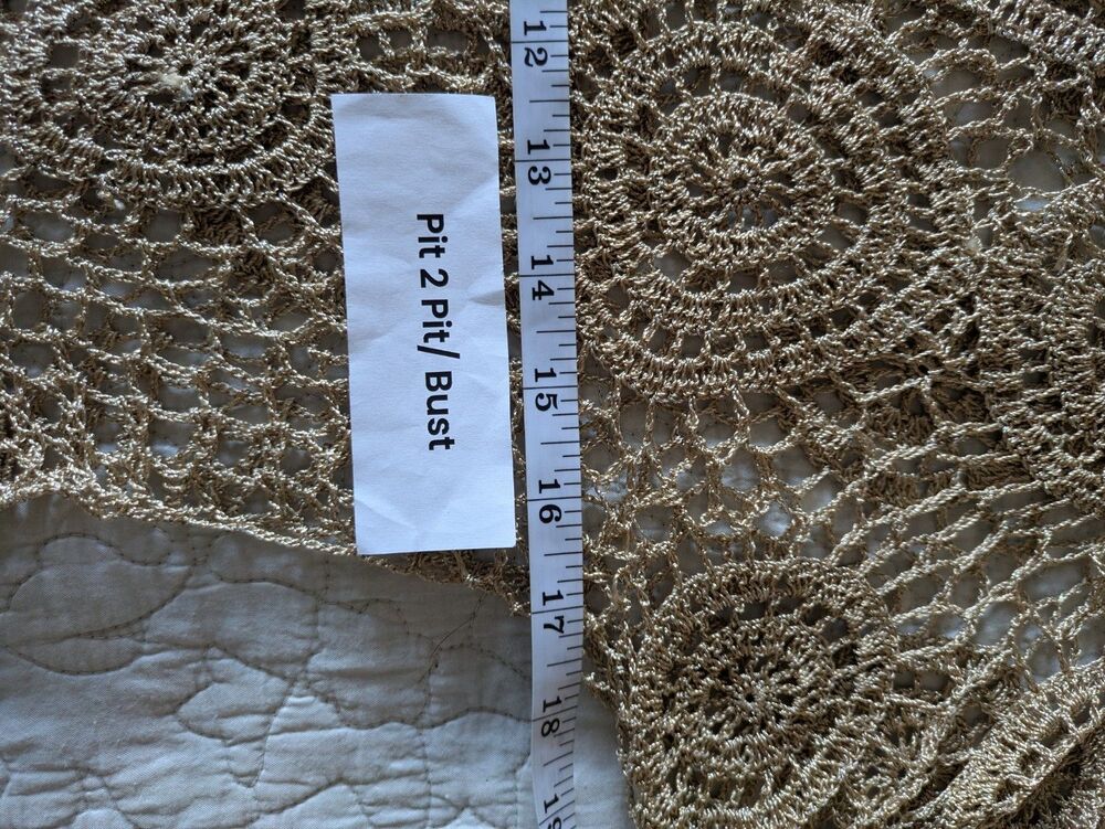 Crochet Bolero SZ M Gold Crop 3/4 Sleeve Festival Boho Fairy Cottage Coachella - Picture 8 of 13